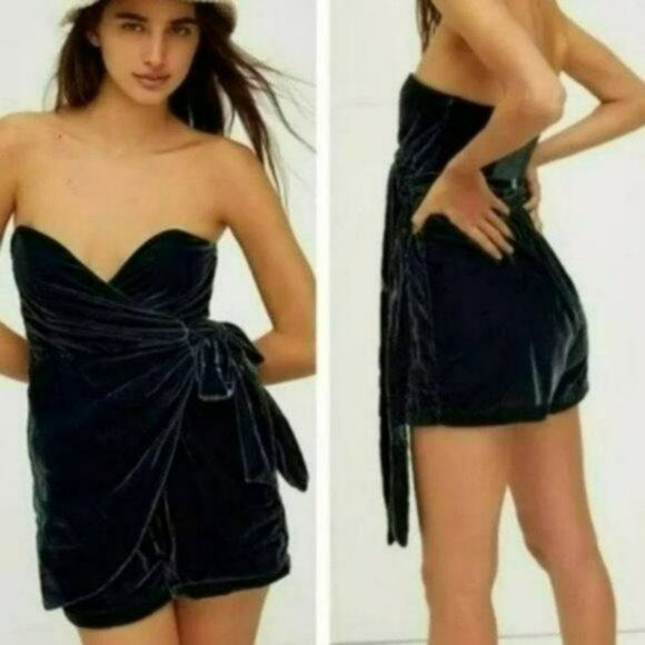 Free People Hazel Strapless Velvet Romper -S - Picture 2 of 7